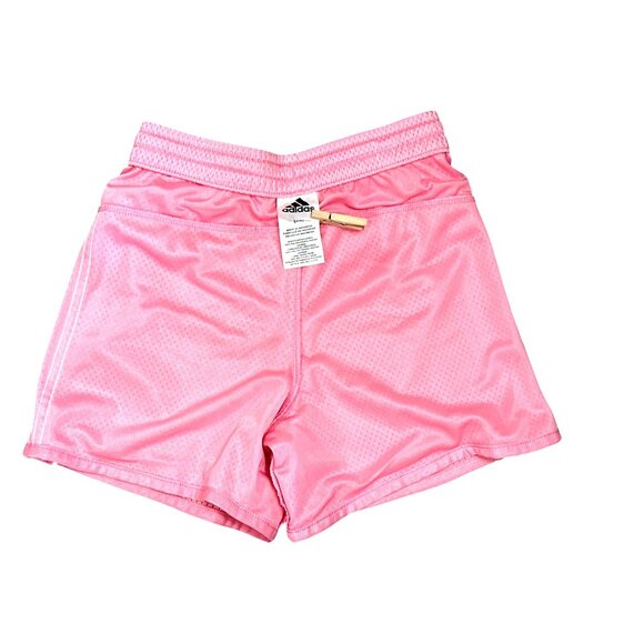 Adidas Athleticwear Pink Mesh Shorts White Stripes Pockets Elastic Waist Girls - Picture 5 of 10